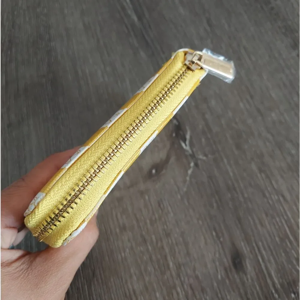 New Yellow White Checkered Zip Wallet
